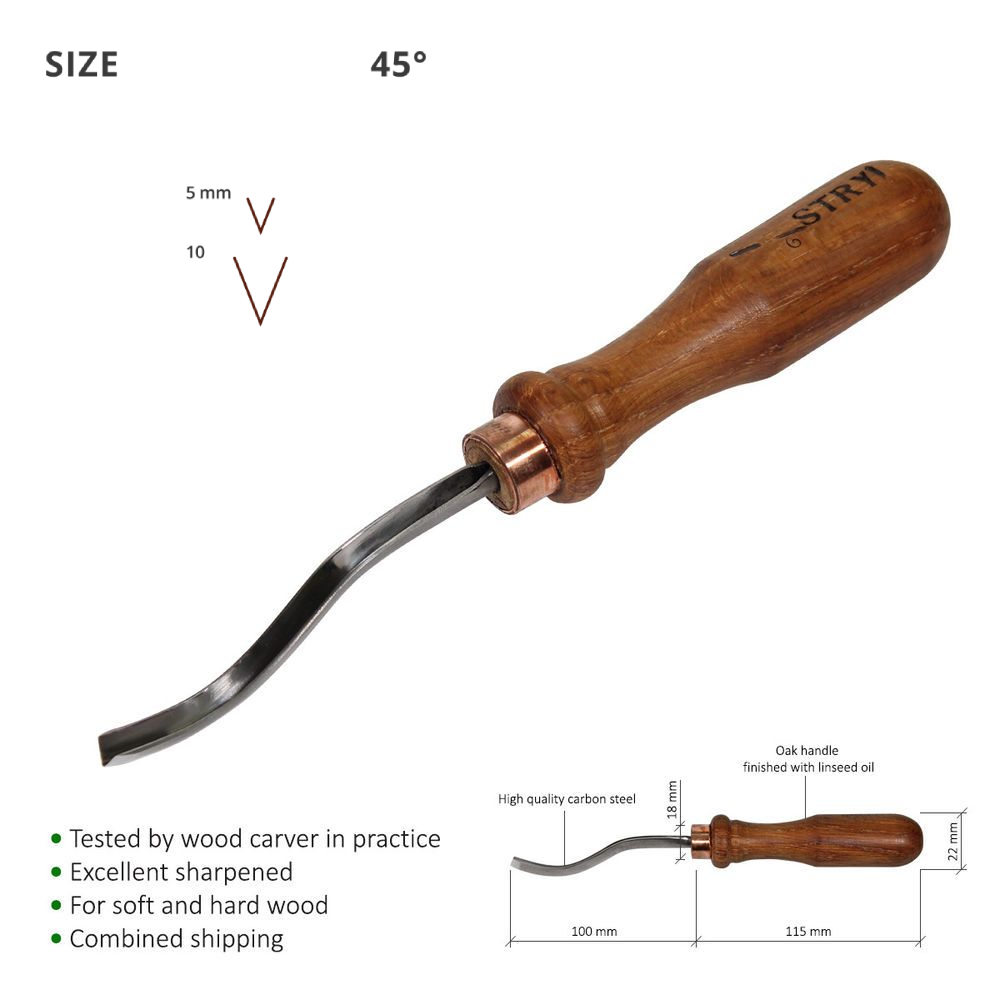 Long Bent V-parting Gouge 45 Degree, Curved Chisel For Wood Carving ...